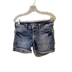Silver Size 28 Women's Jean Shorts McKenzie Flap Pockets Embroidered